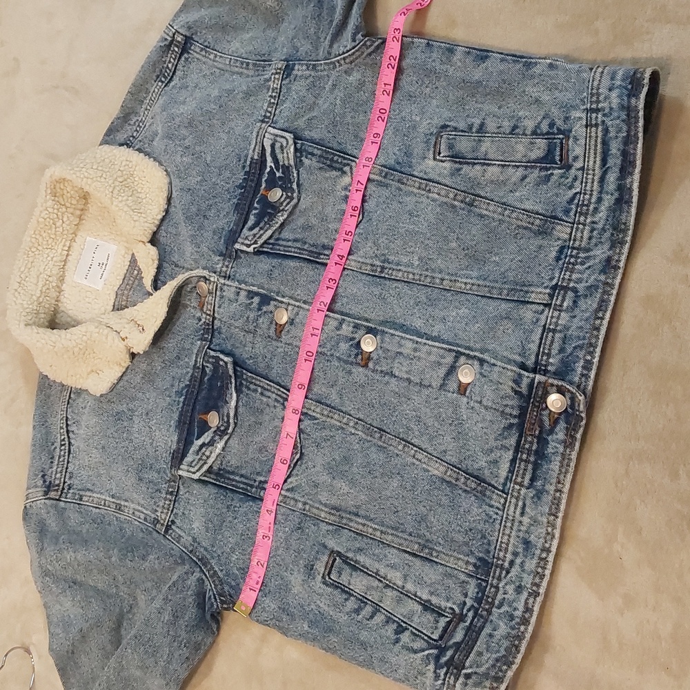 Celebrity Pink Women's Juniors' Sherpa Lined Acid Wash Denim Jacket Size M 7/8 - Picture 8 of 14